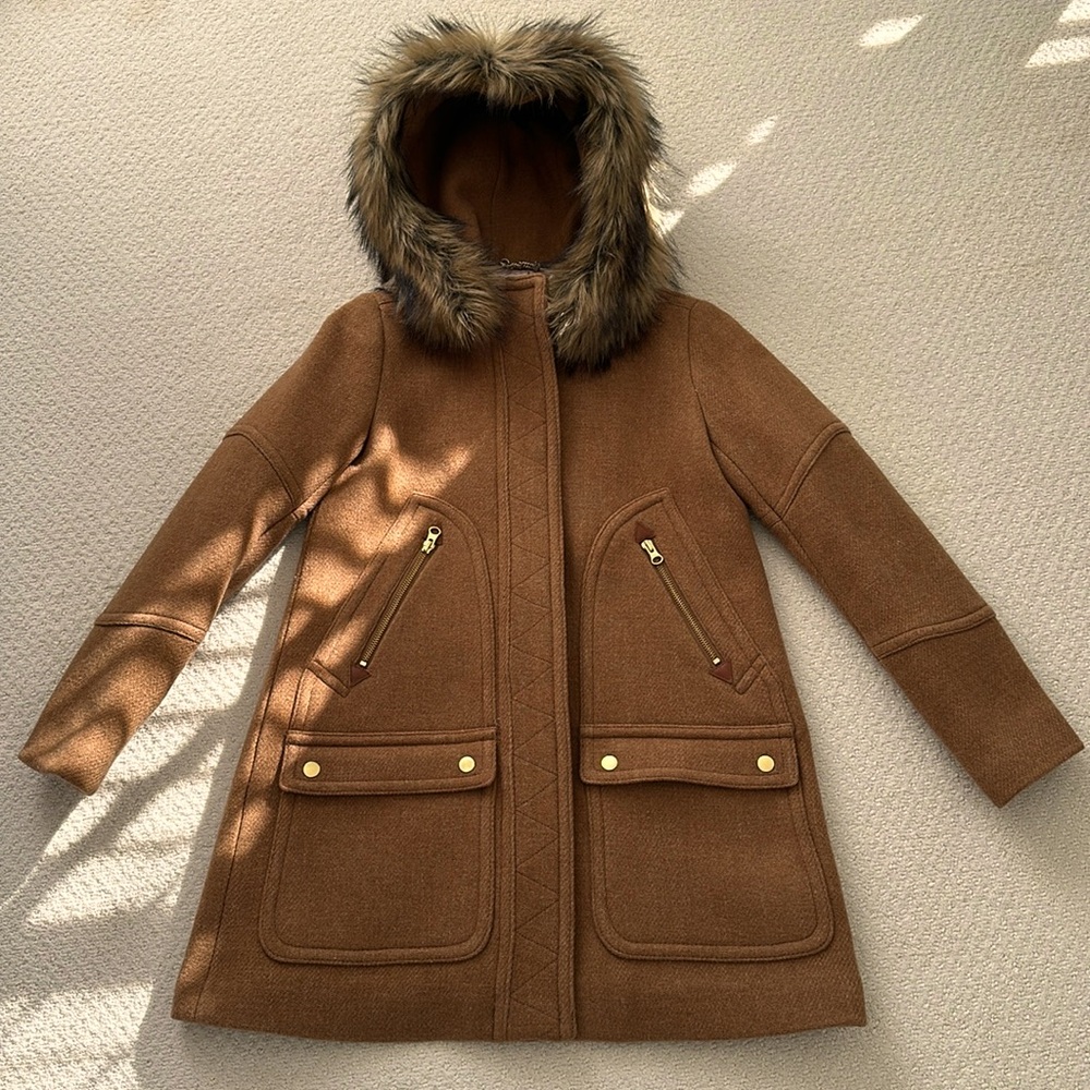 EXCELLENT JCrew Stadium Cloth Coat, 0P, Camel
